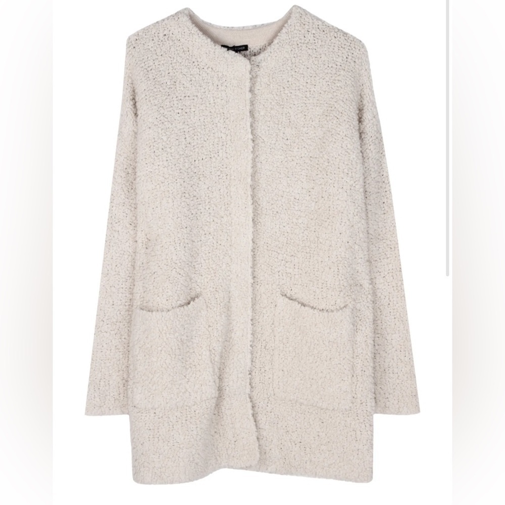 Eileen Fisher Cream Bouclé Open Front Cardigan
